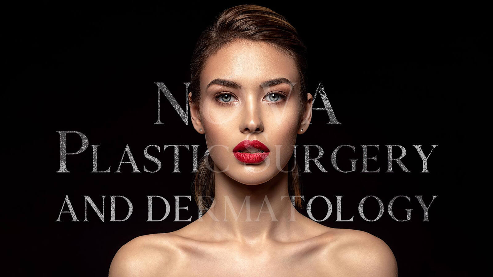Nova practice title printed over female model with bare shoulders and red lips