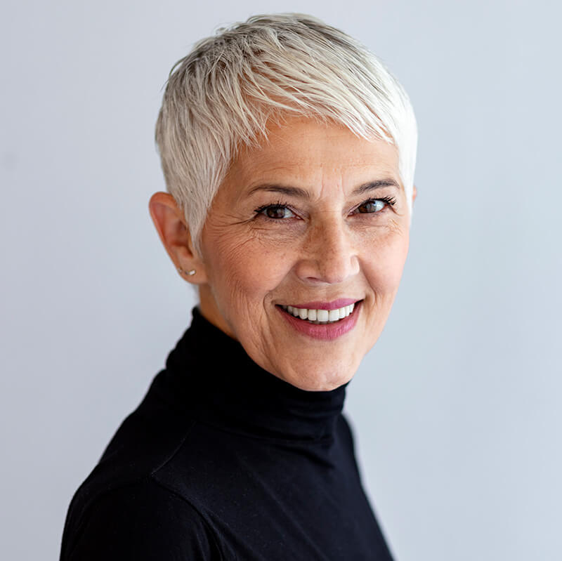 Elderly female model with short hair